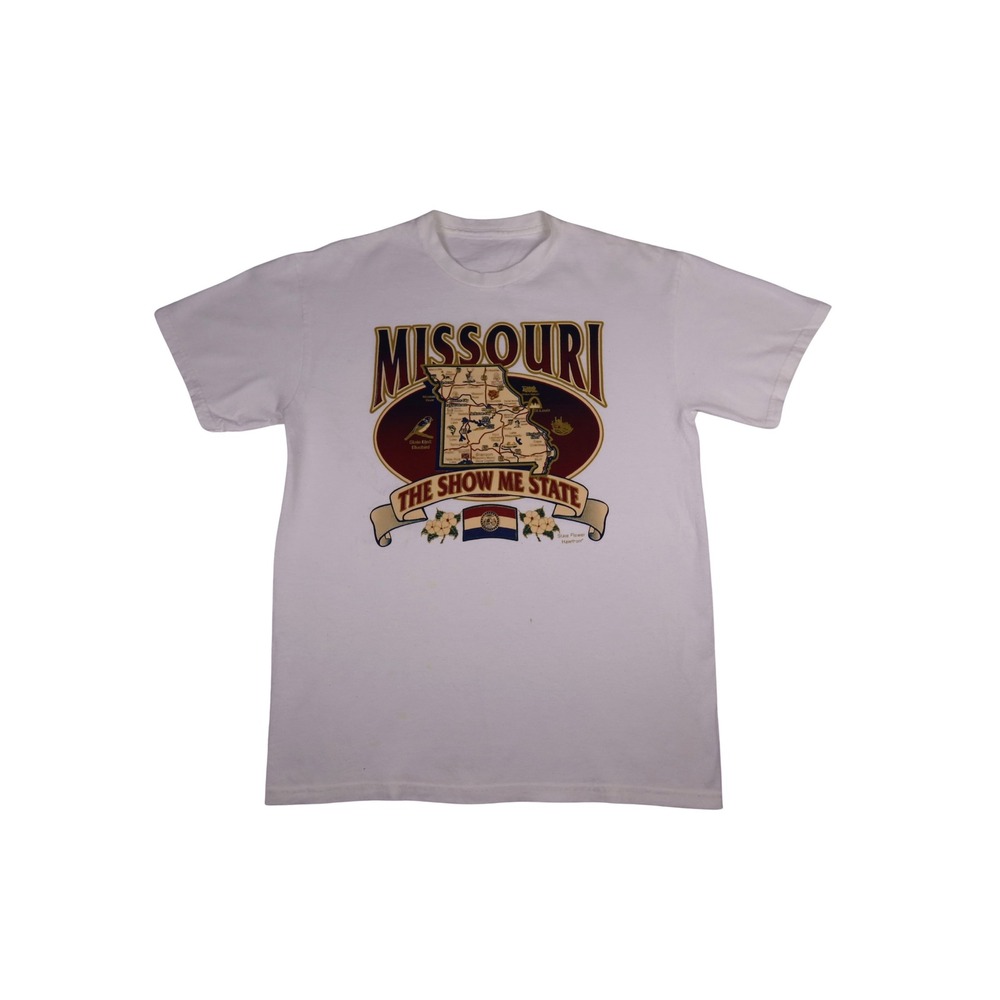 Missouri The Show Me State Graphic T-Shirt White Map Souvenir L Excellent